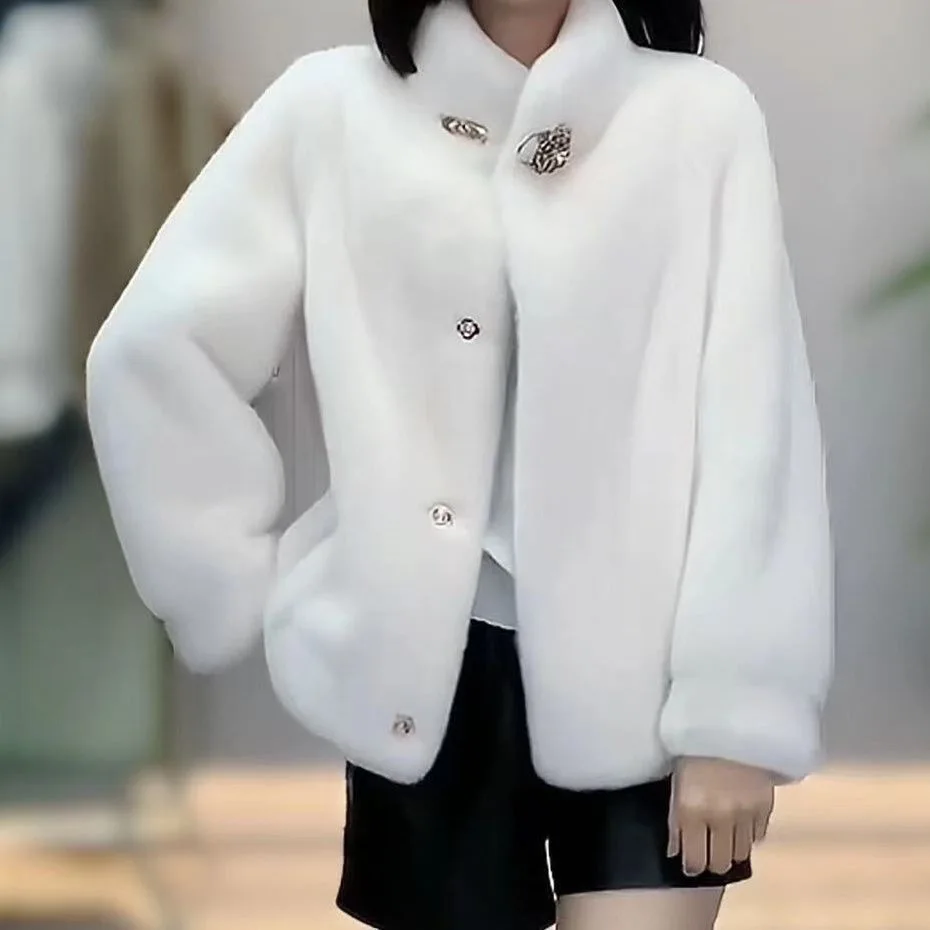 2022 New Winter Faux Fur Coat Famale Clothing High Quality Casual Loose Thick Warm Mink Fur Jacket Women White Black Top Parkas