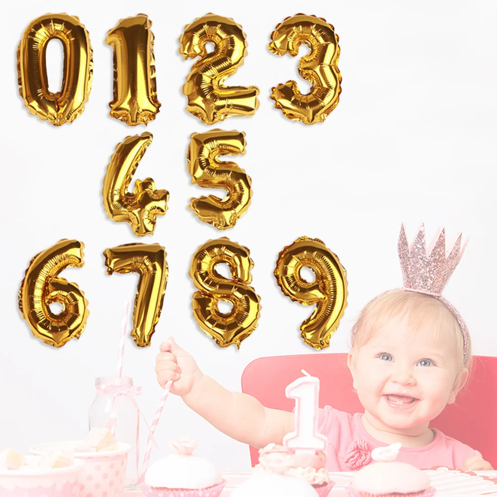 

10pcs 0-9 Number Aluminum Balloon Decorating Wedding Birthday Party Insert Dessert Roasting Plugins (Golden)