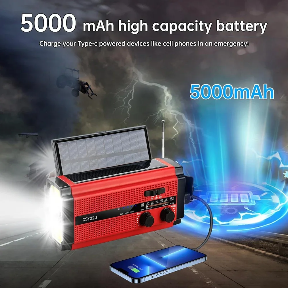 Фото WOOPKER 5000 мАч аварийное радио FM XSY-320 портативный ручной аккумулятор на солнечной батарее водонепроницаемый с сигнализацией SOS фонарик погода №5