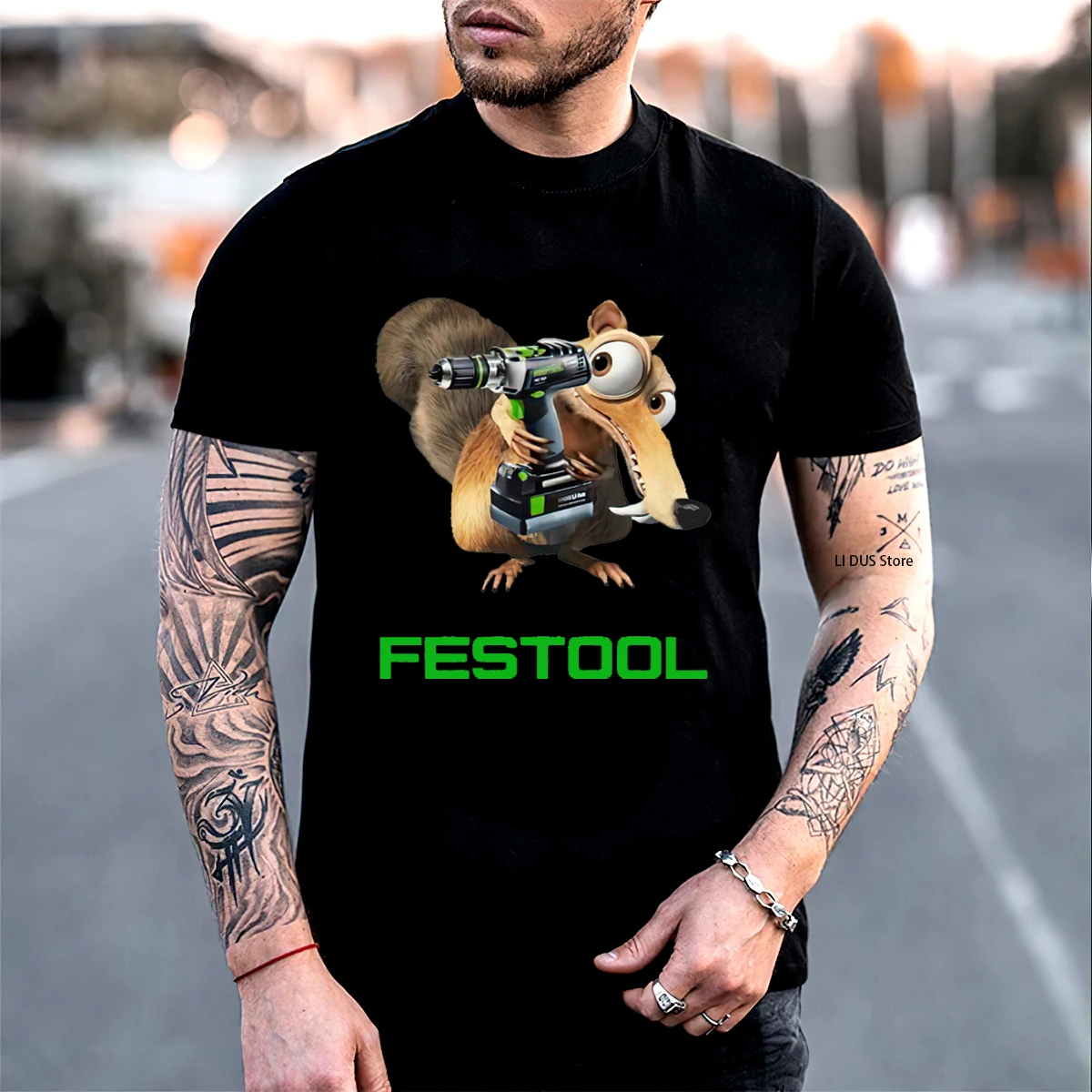 

Leisure MAKITA T shirt Funny Squirrel FESTOOL Short Sleeve 100% Cotton Graphic T-Shirts Man Tshirt Casual Men Tee Tops Gift