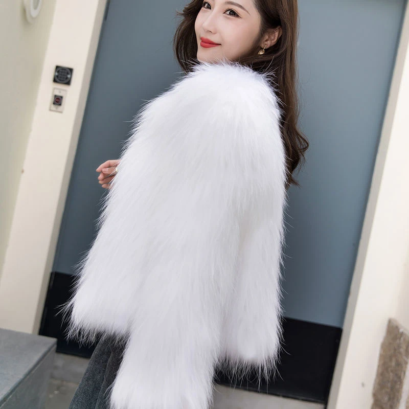 Faux Fox Fur Knitted Fur Coat Women's Winter Warm Plush Jacket Faux Mink Fluffy Long Sleeves Parkas Fashion Faux Fur Teddy Coat
