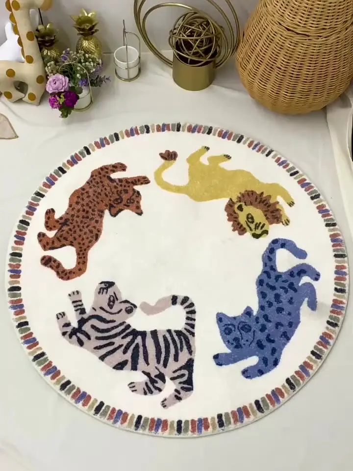

New Arrive Nordic Super Soft Plush Sleeping Mat Living Room Carpet Non-Slip Round Animal Rug Baby Play Mat
