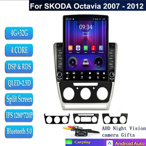 Автомобильный радиоприемник Android 14 для Volkswagen SKODA Octavia 2 A5 2007-2014 GPS Мультимедиа 5G WIFI 4G LTE Viedo Плеер Навигация DSP DVD