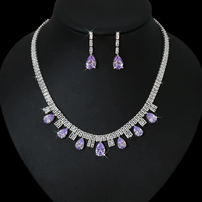 

Luxury Fashion Waterdrop Cubic Zirconia Jewelry Set Earrings Necklace Set For Female Brilliant Wedding Party Dress-up Accessory
