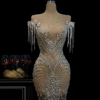 sexy perspective sequins luxury handmade crystal beading sexy prom evening dress show party skirt