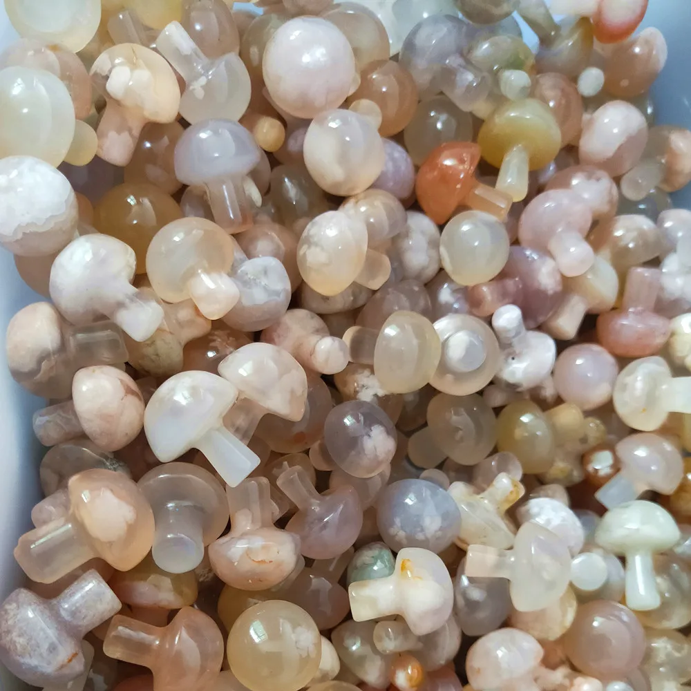 

10pcs Natural flower agate quartz mushroom cherry blossom agate crystal buttom mushroom healing