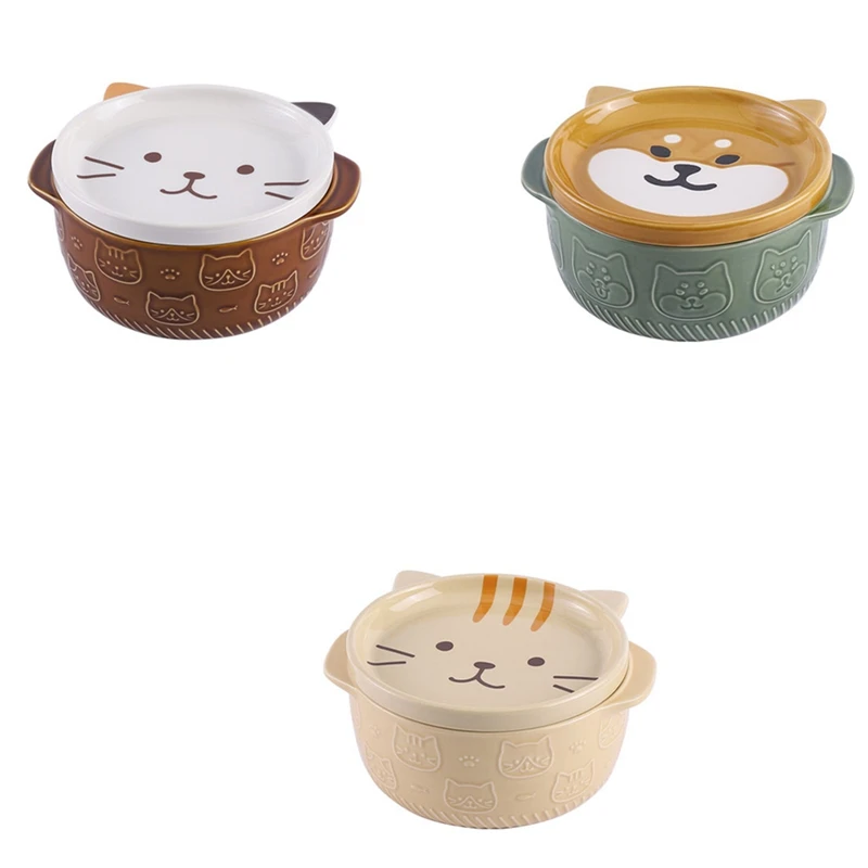 

Мультяшные японские керамические миски с крышками для лапши кошки собаки Милая миска для супа салата фруктов кухонная посуда