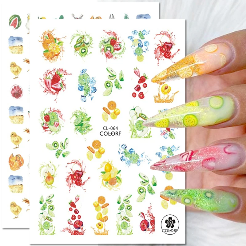 "Summer Fruit Nail Stickers Lemon Coconut Strawberry Nail Decals Flower