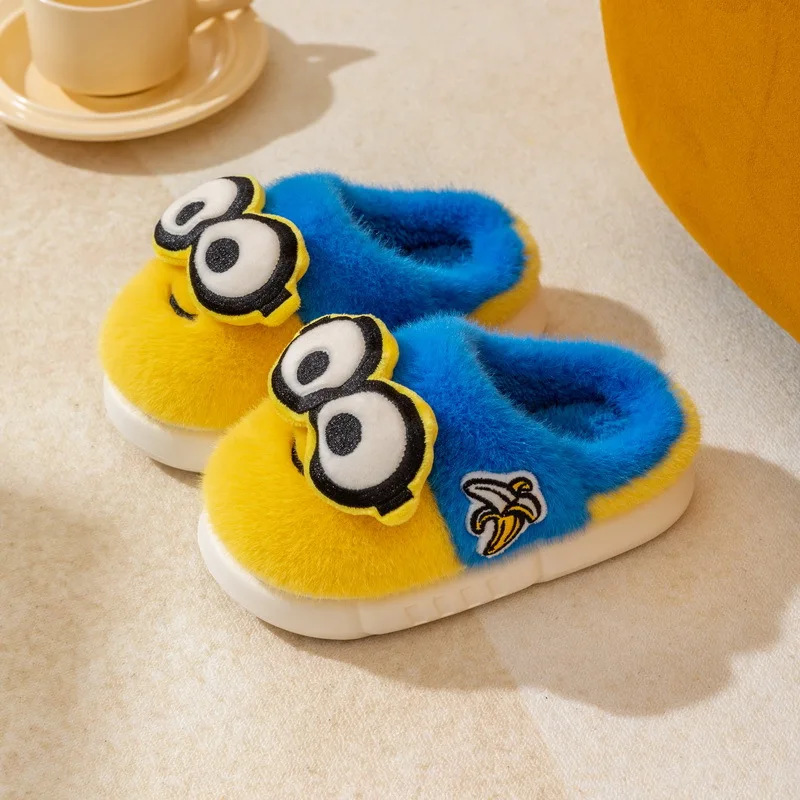 Детские хлопковые тапочки с миньонами для мальчиков и девочек детская обувь