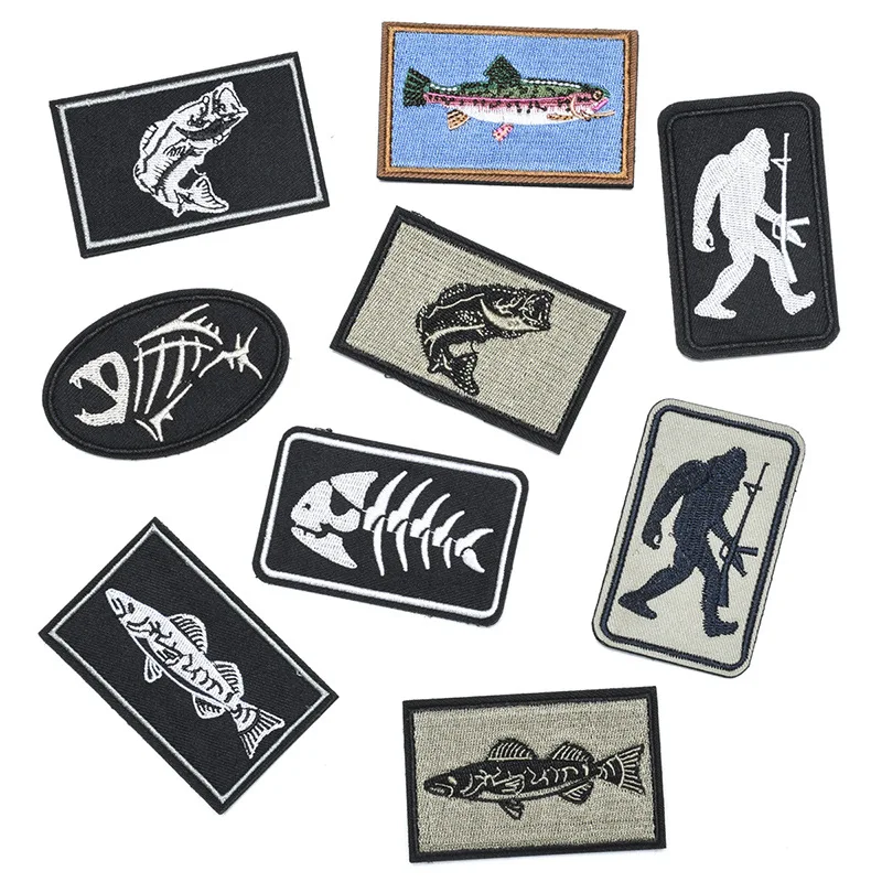 

Fishing Cartoon Embroidery Patch Hook and Loop Tactical Morale Badge DIY Backpack Clothing Accessories Punk Cloth Stickers