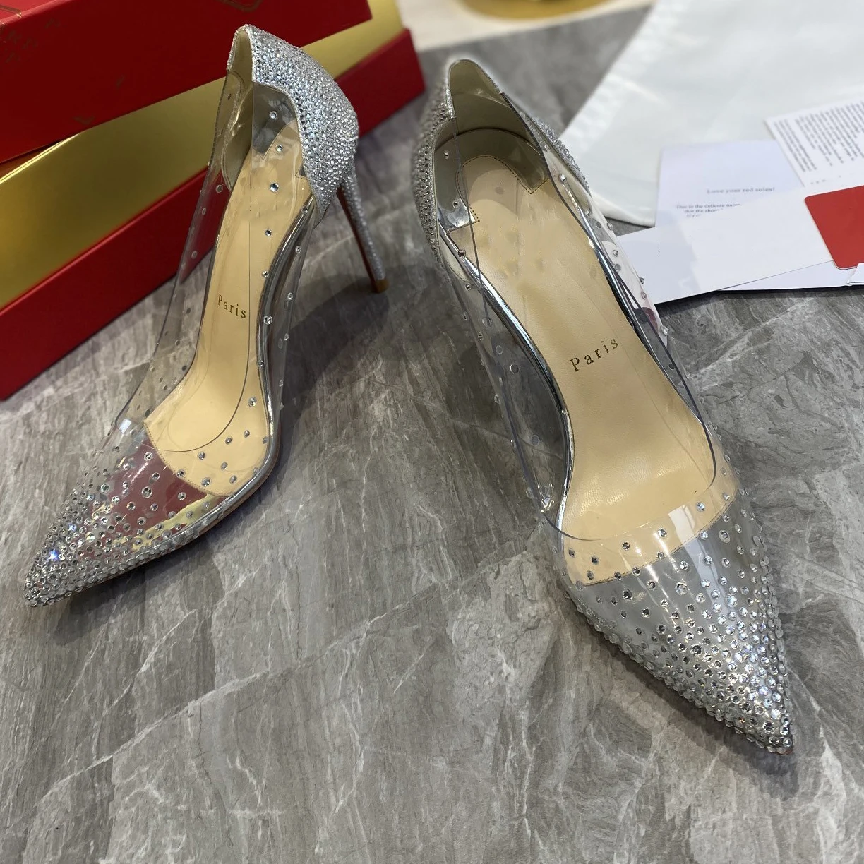 

Top Quality Womens High Heels Luxury Red Sole Fashion Ladies Crystal Glisten Shoes Classic Vintage Designer Women High heel 0008