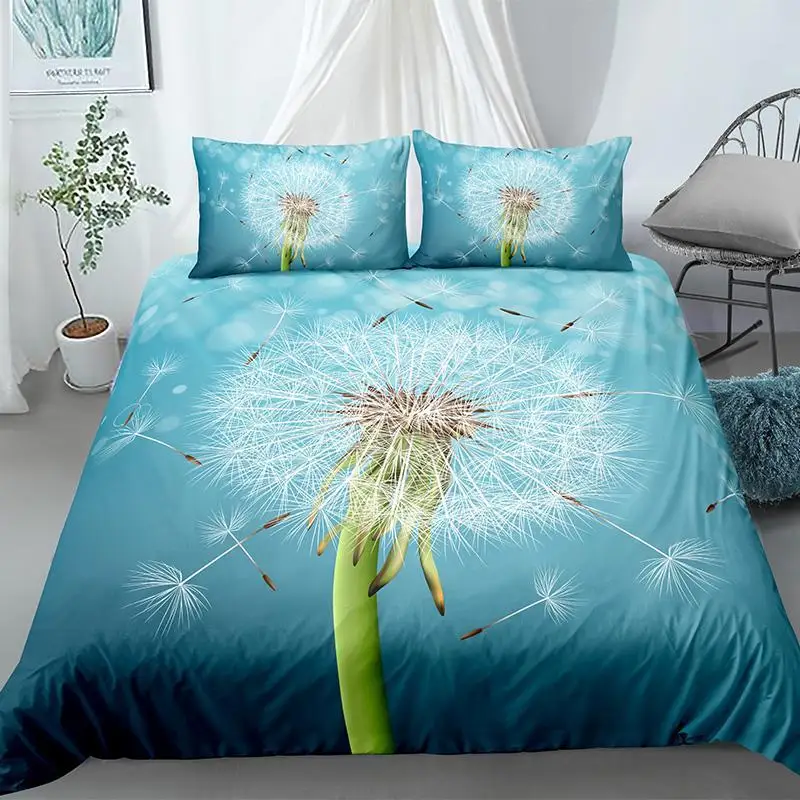 

Dandelion Duvet Cover Set King Size Fresh and Natural Style Twin Bedding Set For Kids Teens Adults Botanical Printed Quilt Cover