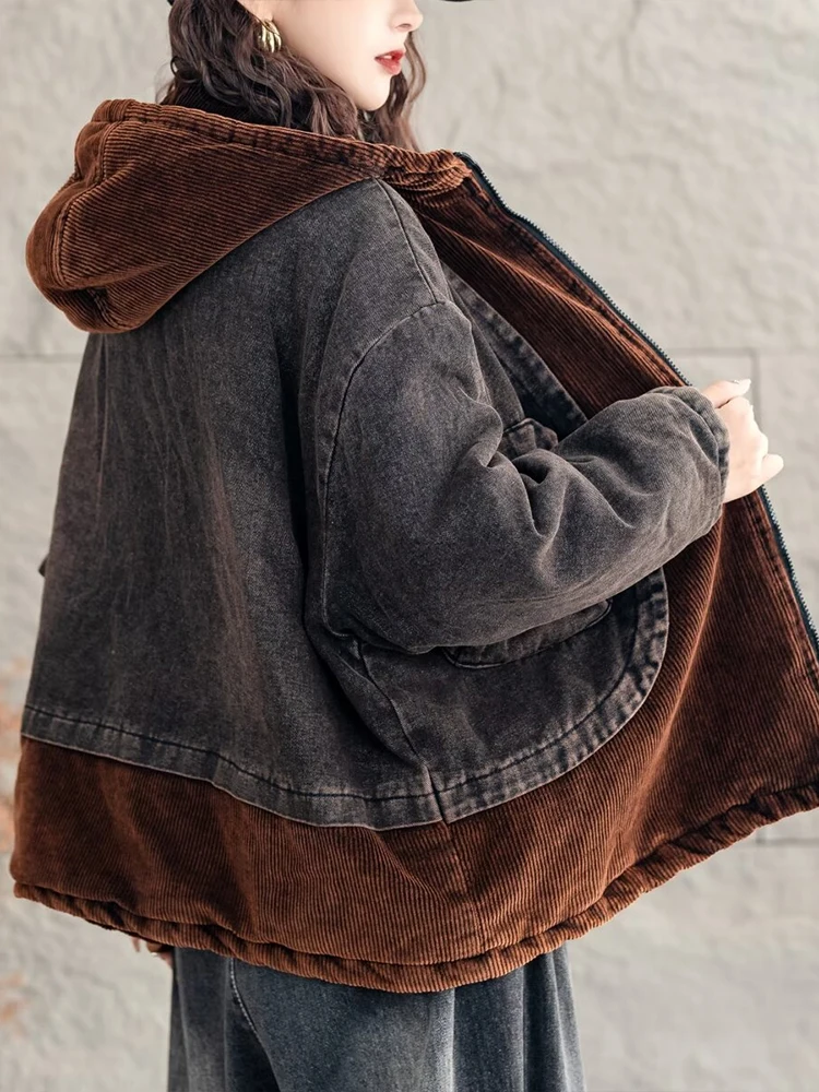 Max LuLu 2024 зимние парки женские модные вельветовые джинсовые стеганые куртки