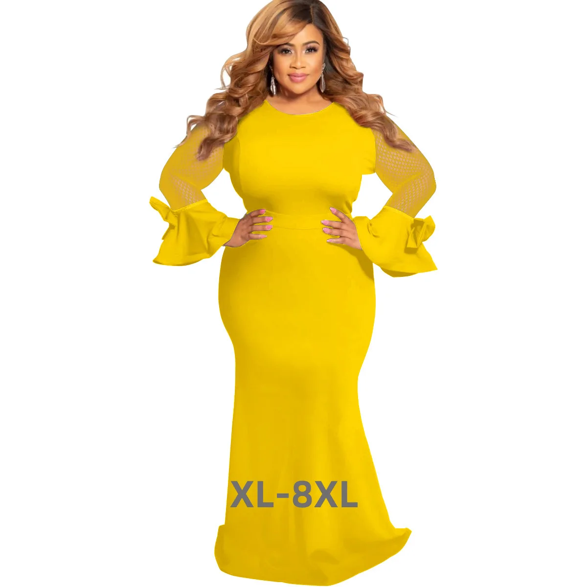 

Plus Size Elegant Sexy Evening Party Long dress Long sleeves Mesh Dresses for Women Female 3xl 4xl 5xl 6xl