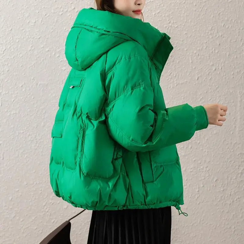 Women White Duck Down Jacket with Hood Autumn Winter Warm Outwear Casual Loose Outwear Thick Coat 2023 New Down Ladies M52