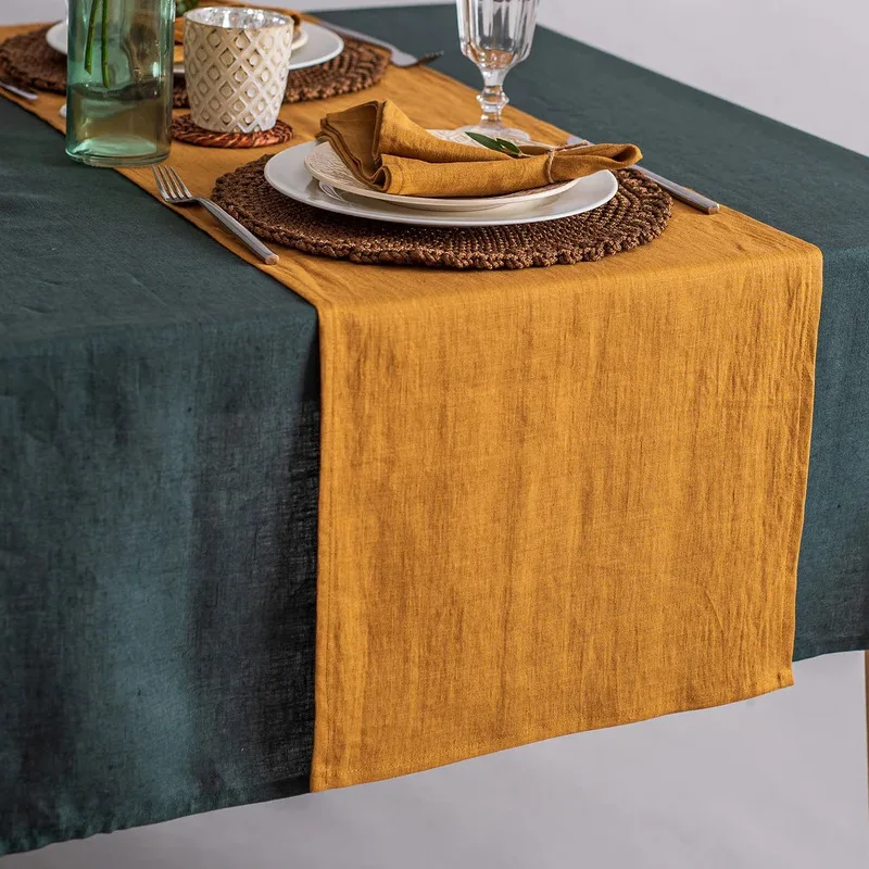 

Французский льняной стол из 100% камня, дорожка для мытья стола на заказ, однотонная дорожка для чайного стола, аксессуары для украшения обеденного стола в западном стиле