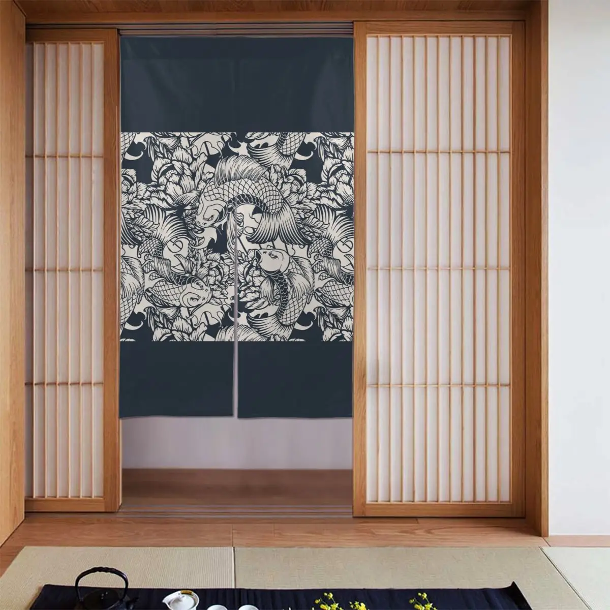 

Japanese Koi Fish Door Curtains Goldfish Separate Tapestry Cotton Linen Decorative Curtain Panels for Doorway Coffee Decor