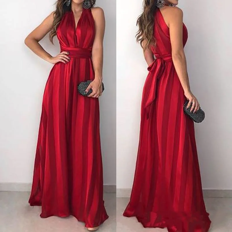 Платье BKLD женское вечернее в полоску пикантное модное красное платье с V-образным