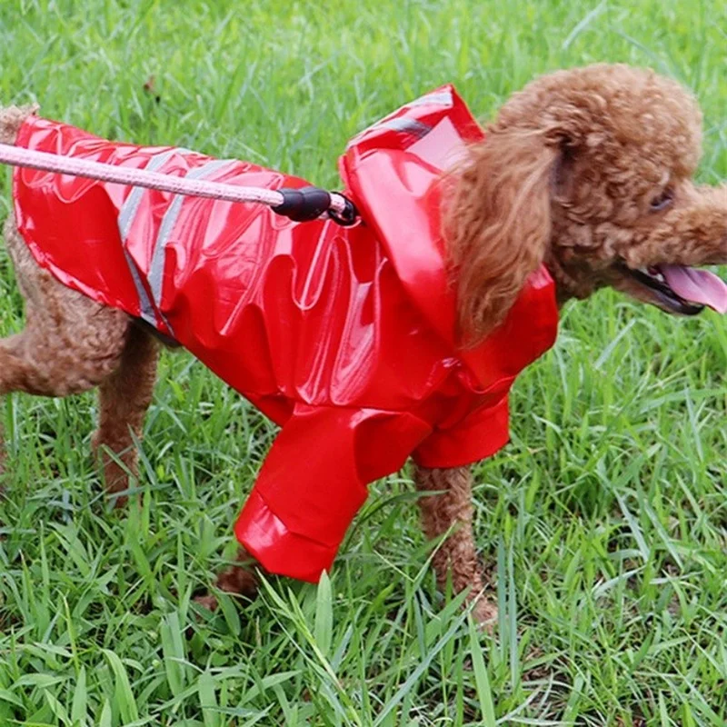 

Дождевик для собак со светоотражающей полосой, летняя уличная водонепроницаемая куртка для щенков и домашних животных, дождевик из искусственной кожи с капюшоном, одежда для собак