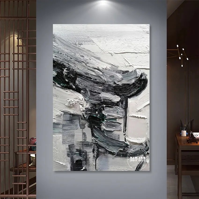 

Новое поступление, ручная работа, черно-белая абстрактная идея, картина маслом на холсте, Современное украшение, стена для свадьбы без рамки