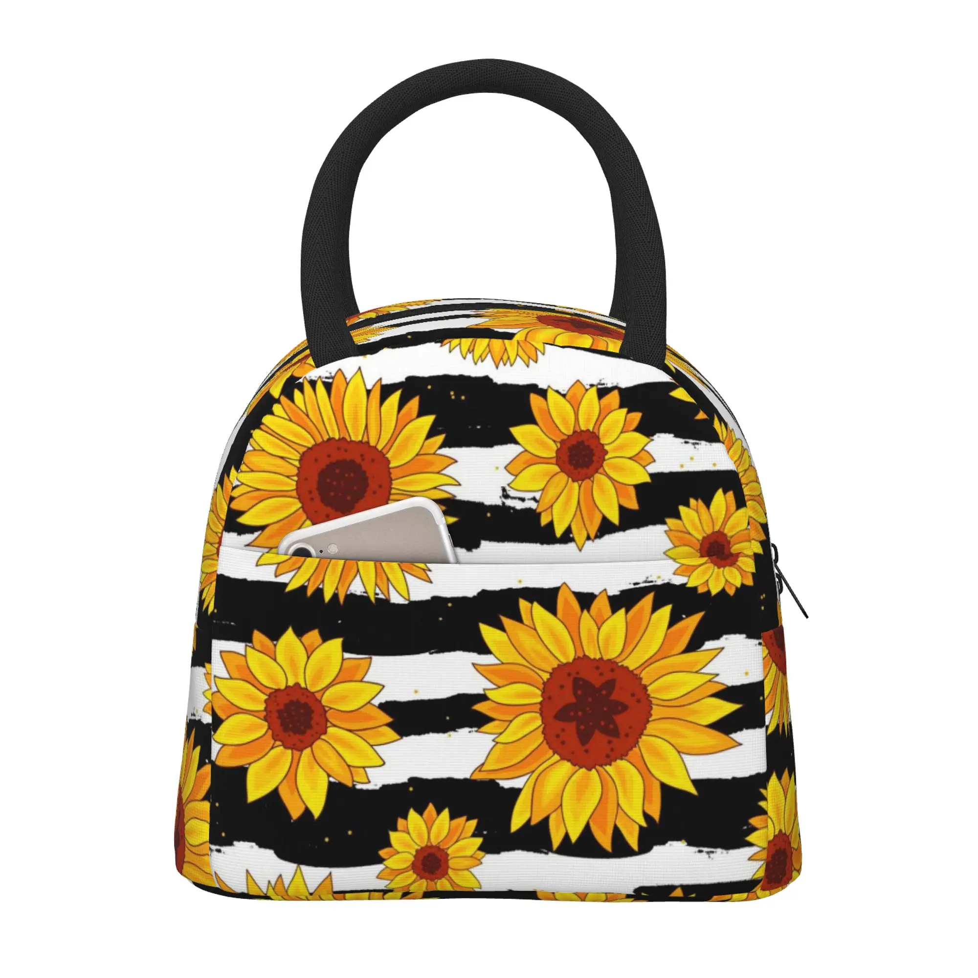 

Sunflower Lunch Bag for Women Large Reusable Insulated Lunch Box for Work, Adult Foldable Tote for Office