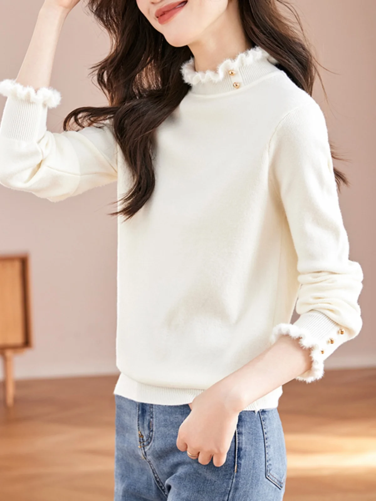 Knitted Bottoming Shirt Women Autumn and Winter 2024 New Western Sle Fashion Inner wear Beautiful Half-high Collar Sweater Top