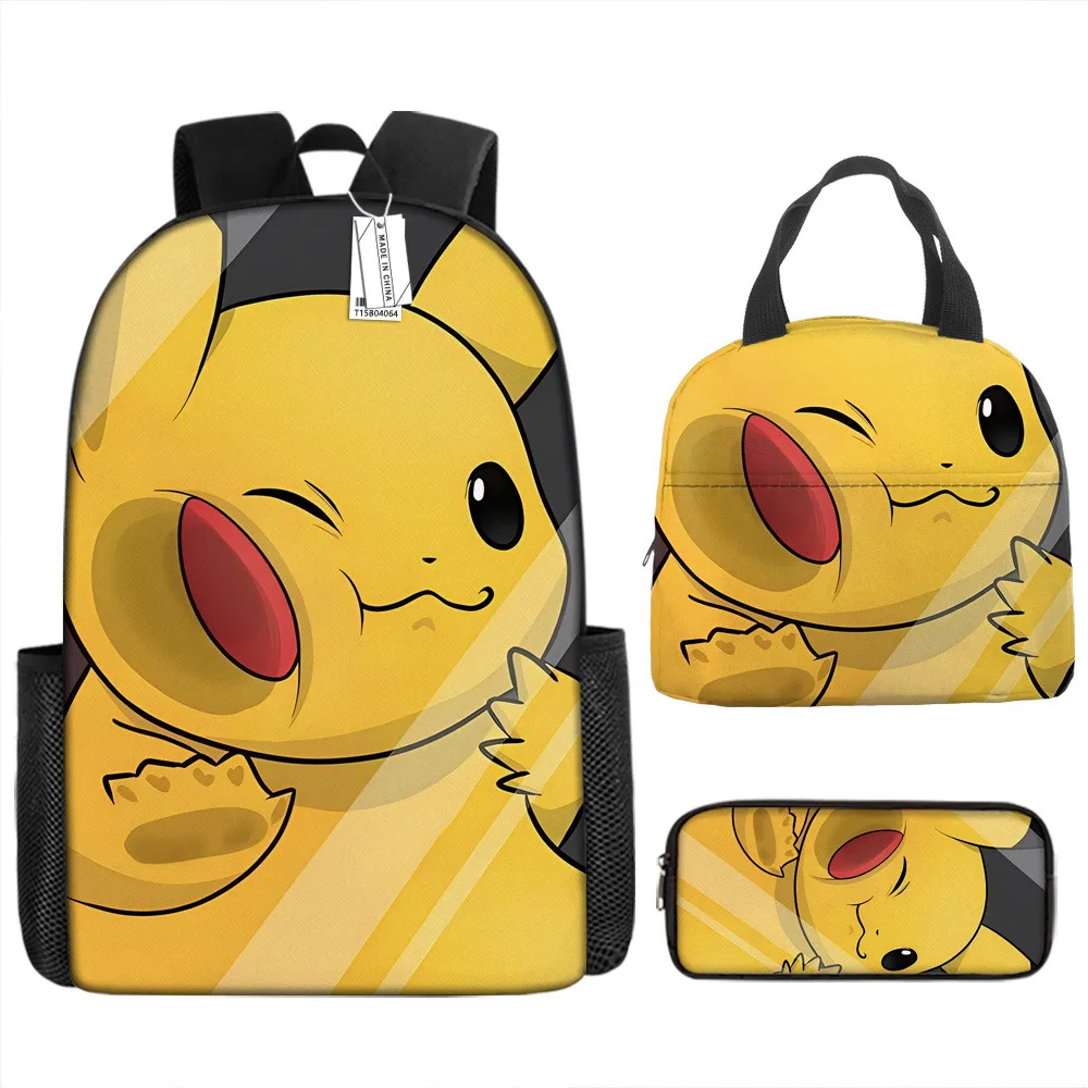 

Three-piece Set of Pokémon Pikachu Backpack Student School Bag Pokémon Lunch Bag Pokemon Pencil Case Kids Zipper Travel Bag