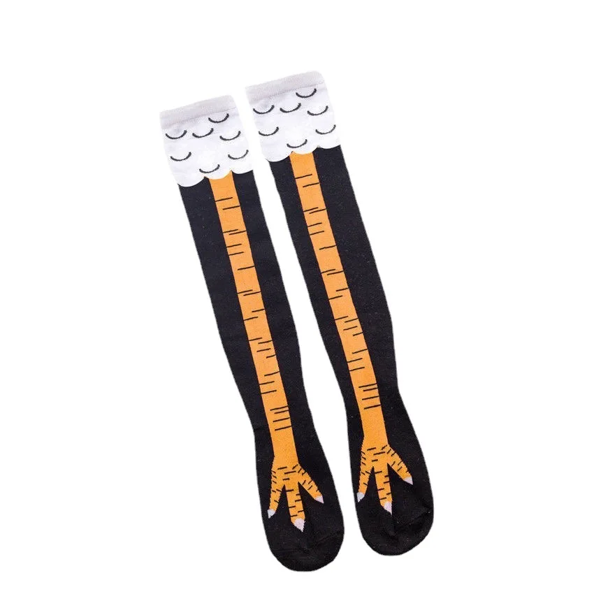 Funny Cartoon Cotton Chicken Paws Feet Socks Creative Chicken Leg Claw Women's Long Socks Ladies 3D Print Above Knee High Socks images - 6