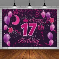 Sweet Happy 17th Birthday Party Backdrop Banner Poster Decoration Supplies Photo Background For Girls Boys Women Men Pink Purple
