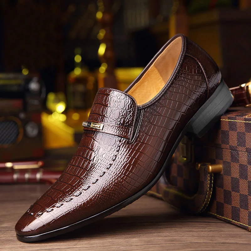 

2022 New Crocodile Skin Pattern Leather Men Dress Shoes Classic Italian Casual Party Wedding Loafer Hombre Slip-on Suit Footwear