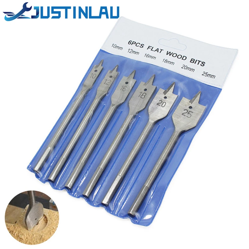 

JUSTINLAU 6pcs/set Three Sharp Horizontal Woodworking Flat Dril Wood Flat Drill Set Woodworking Spade Drill Bits Durable