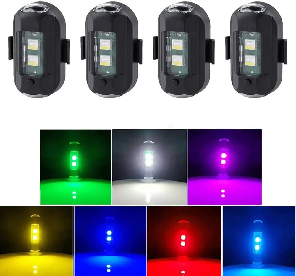 

4Pcs LED Strobe Lights Universal Mini Warning Light 7 Colors Turn Signal Indicator for Car/Motorcycle/Bike/Drone/RC Boat