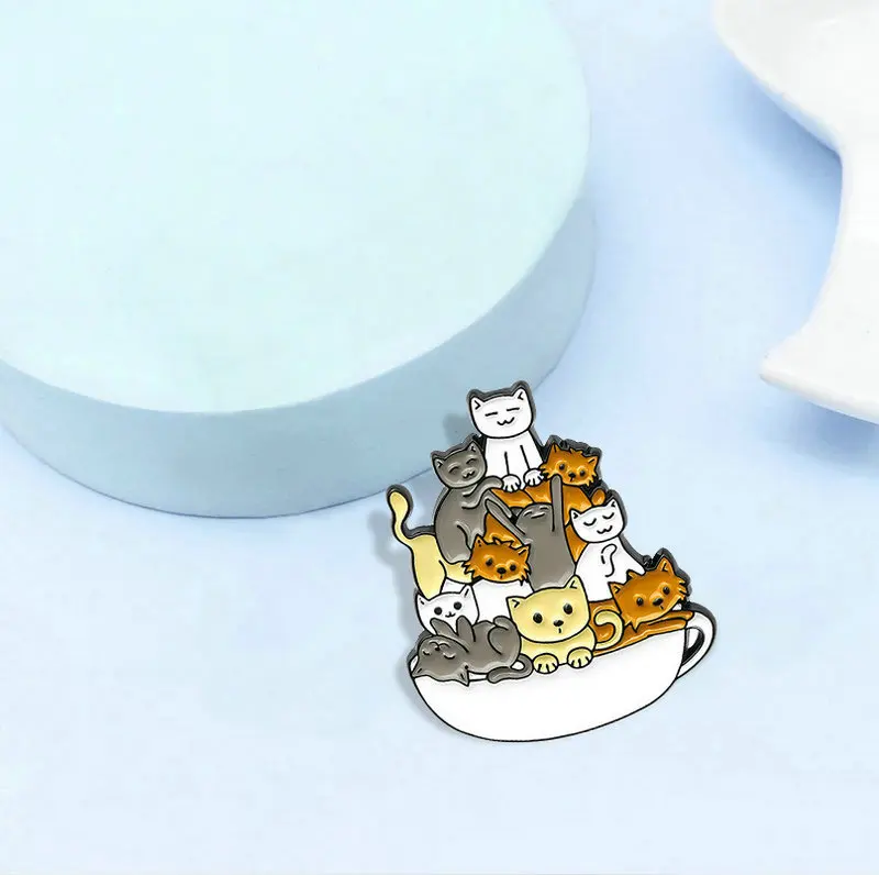 Эмалированная булавка в виде чашки животного индивидуальный значок кошки