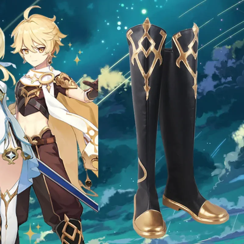 COS Aether Boots Genshin Impact аниме путешественник ведущая роль синтетическая кожа Game для