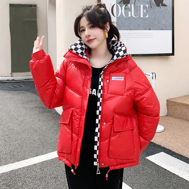 2022 Winter Thicken Warm Coat Puffer Jacket for Women Female Loose Cotton Padded Sequins Hooded Parka Coat