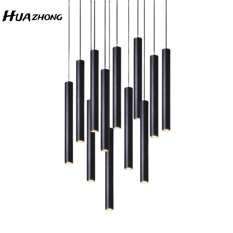 

Dimmable Cylinder LED Pendant Lights Long Tube Lamps Dining Room Shop Bar Decoration Cord Pendant Lamp Background Wall Lighting
