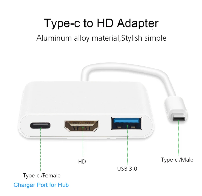 Kebidu USB 3.1 Type C к HD 3 0 HUB USB-C многопортовый адаптер Dongle Dock Cable для нового Macbook Pro white
