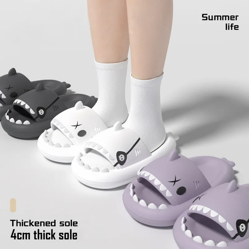 Shevalues Shark Slippers Women 2023 Summer Pirate Cartoon Platform Slippers House Women Slides Outdoor Couple Beach Flip Flops