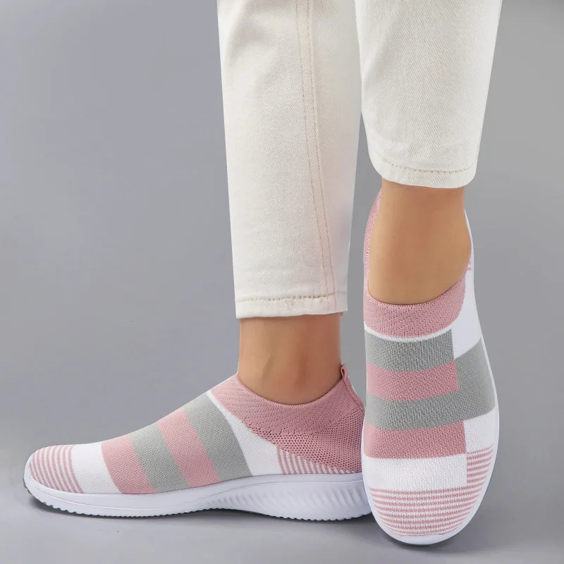 2022 Vulcanized Shoes Sneakers Women Trainers Knitted Sneakers Ladies Slip-on Sock Shoes Sparkly Crystal Zapatillas Mujer Casual