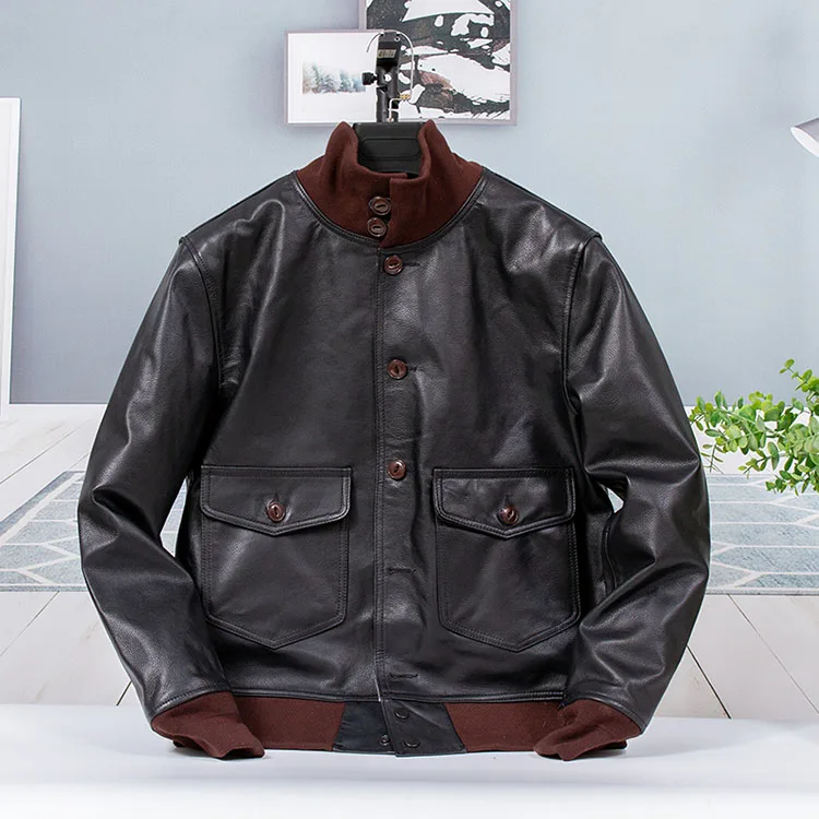 

Free shipping.CC.100% genuine leather men jacket.Plus size cowhide bomber cowhide coat.Classic vintage leather cloth.natural
