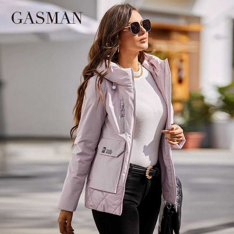 GASMAN 2022 New Women's spring jacket short Casual Fashion Coat women Windproof Warm printing Hooded splicing Design Parka 8219