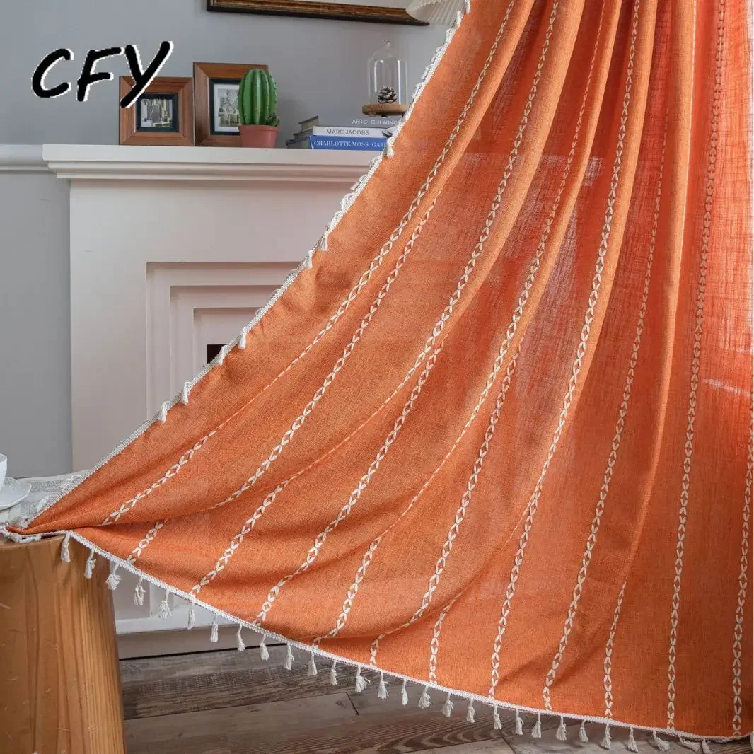 New Brown Orange Bear Luxury Style Plaid Solid Color Printed Thin Curtain  Bedroom Living Room Window Curtain Package 2 Panels - AliExpress