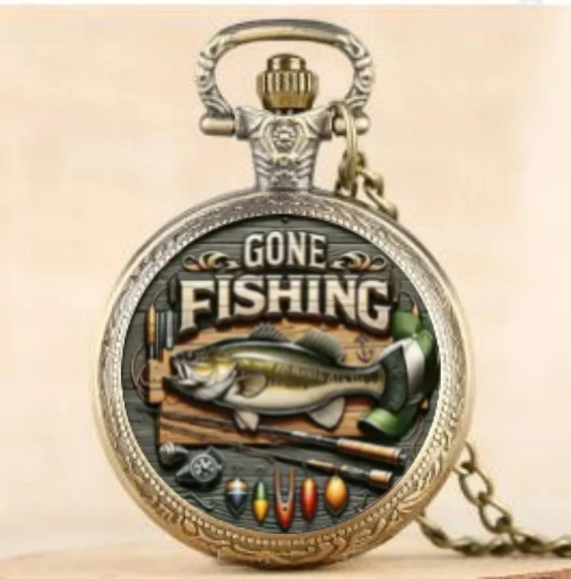 Уникальные винтажные кварцевые карманные часы с узором Gone Fishing и подвесной цепочкой — функция мирового времени, отличный подарок для мужчин и подростков (art.: 3920cb39dbc3b) - 3920cb39dbc3b