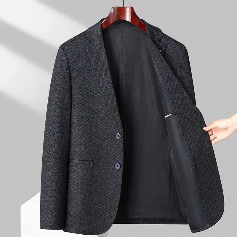 

Деловой костюм для мужчин осень Новинка облегающий Повседневный Модный трикотажный тянущийся Руан для молодых и средних лет красивый костюм куртка