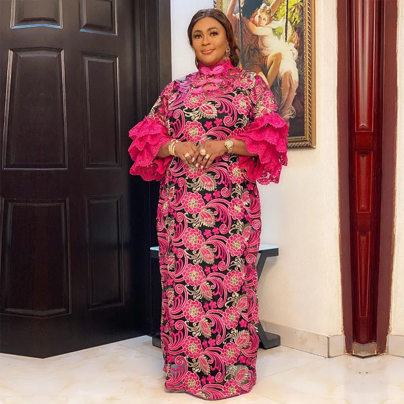 

Женское кружевное платье макси с вышивкой, ажурное длинное платье Дашики, модное вечернее платье из Анкары, Дамский кафтан, африканская одежда