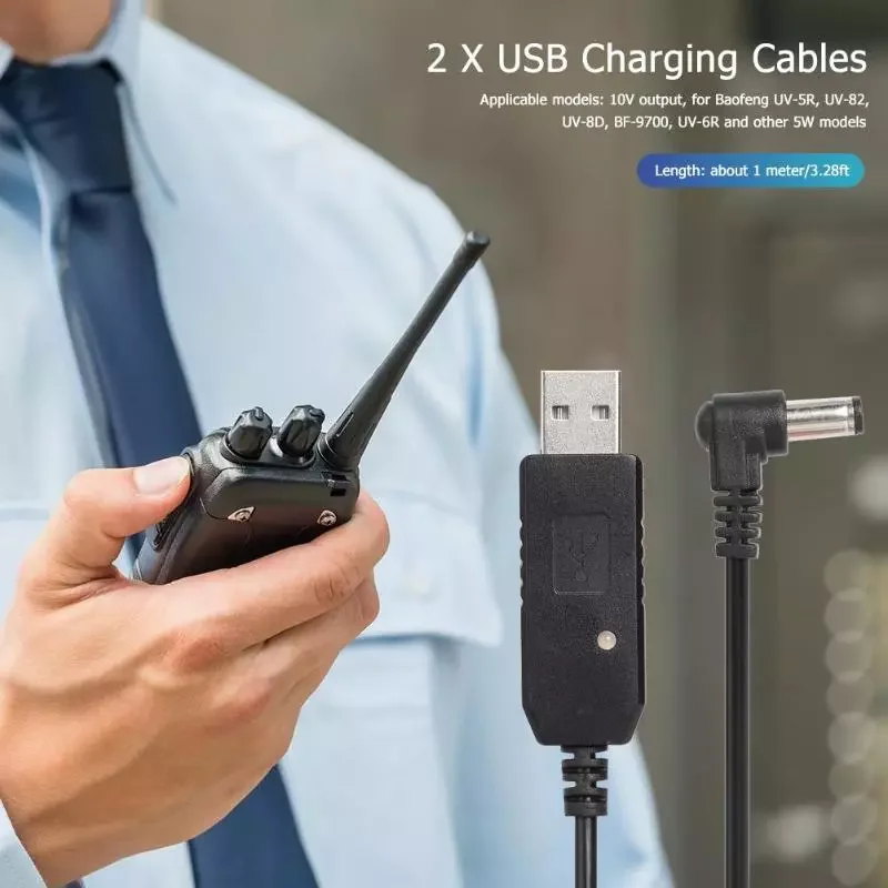 2pcs 1m USB Charging Cables 5V to 10V for BaoFeng UV-5R UV-82 UV-8D BF-9700 UV-6R Radio Desktop Battery Charger