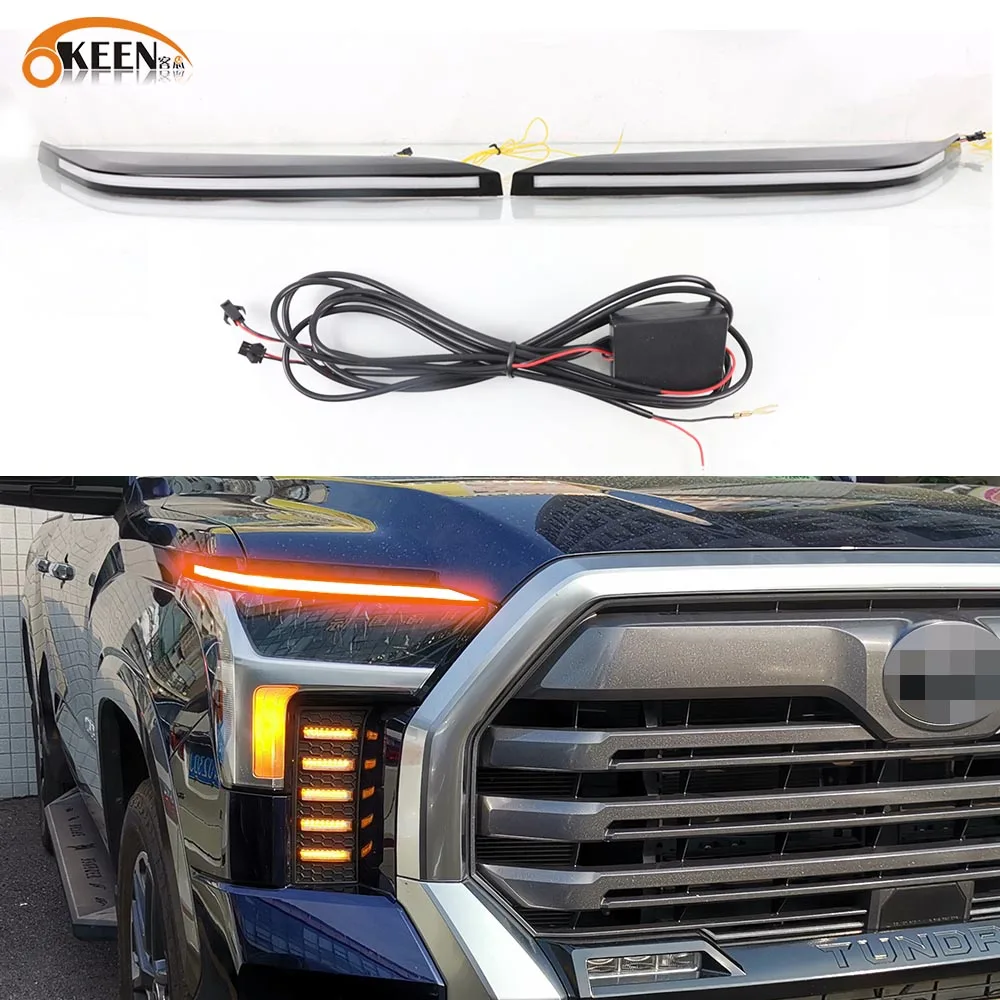 

OKEEN 2Pcs LED DRL For Toyota Tundra Sequoia 2022 2023 Start-scan Daytime Running Light Turn Signal Lamp Car Accessories 12V