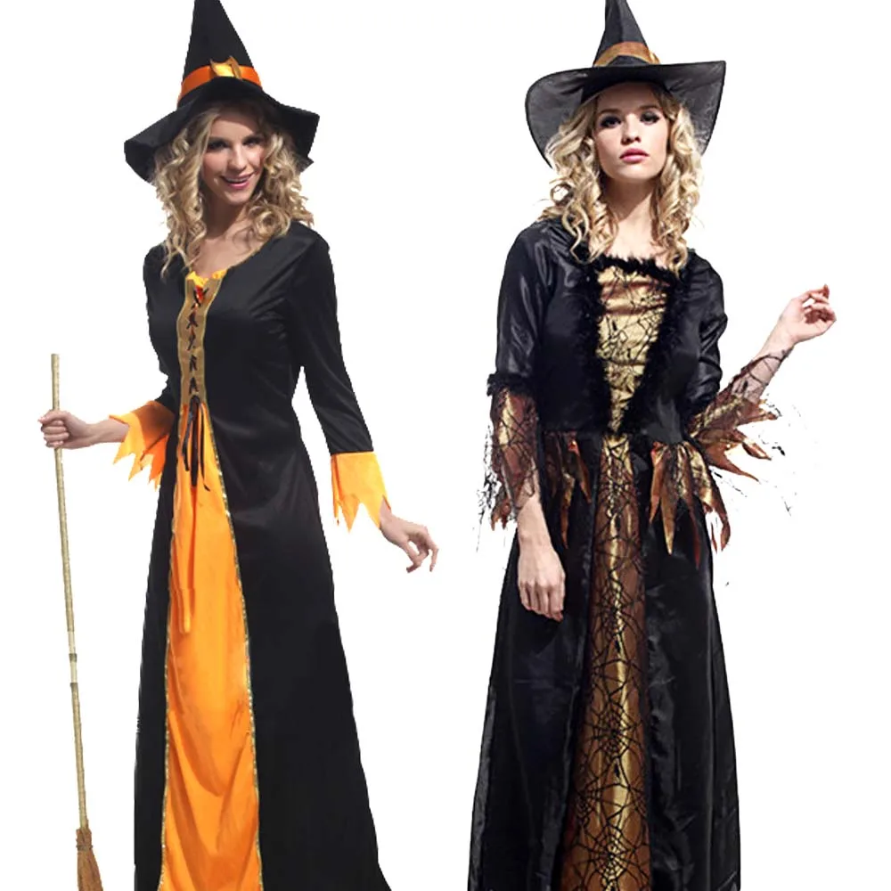 

Костюм ведьмы для косплея на Хэллоуин, детское карнавальное платье, необычное платье для младенцев, комплект одежды, сумка, шляпа, для девочек