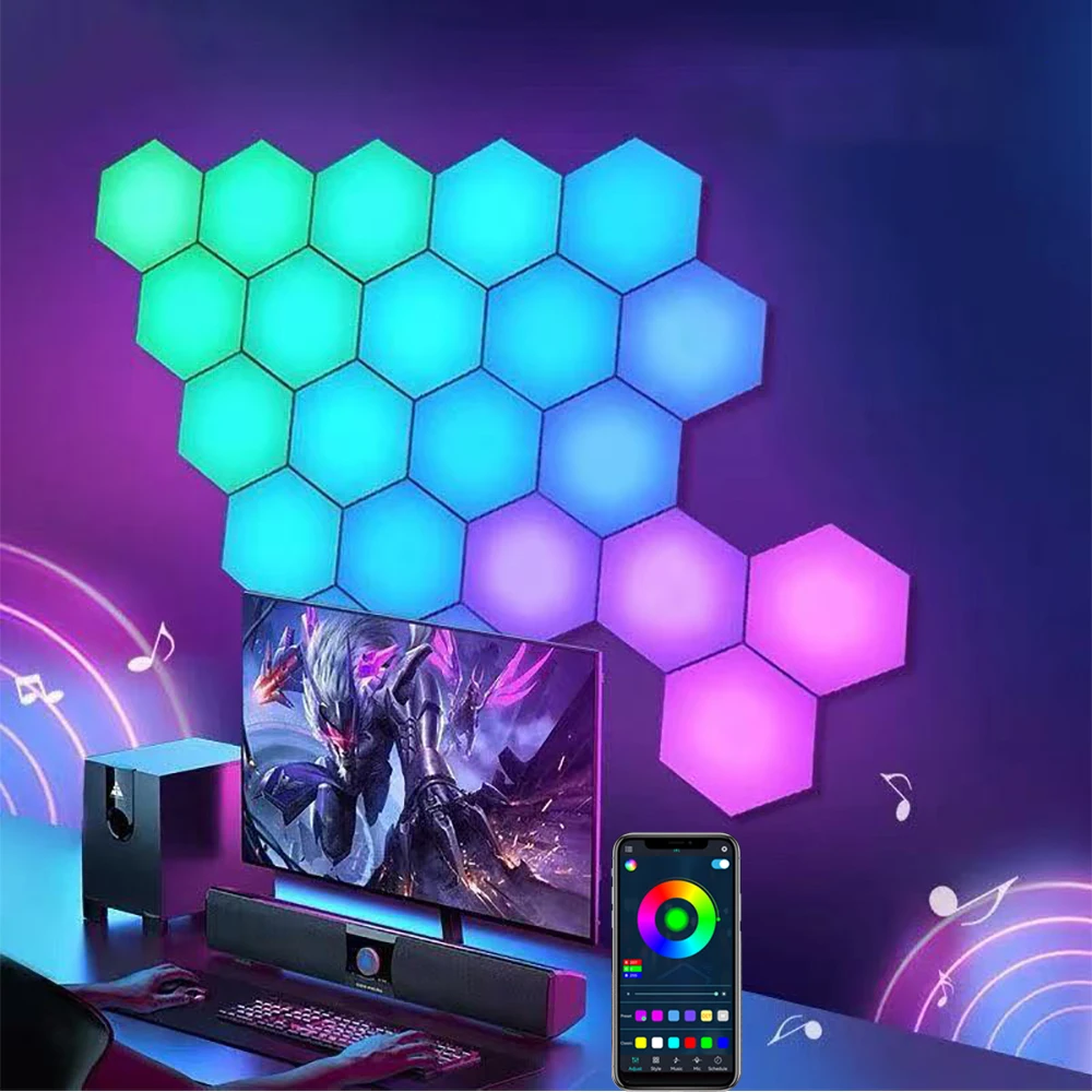 RGB Bluetooth LED Hexagon Light Gaming Setup Quantum Lamp APP Control Nightlights Gaming Room Decoration Wall Lamp For Bedroom