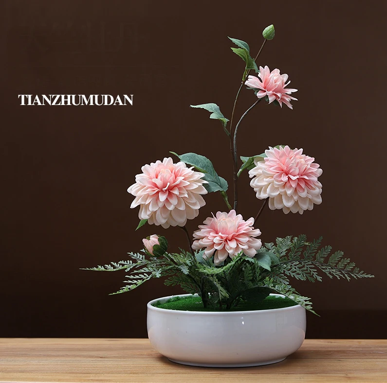 

Modern Ceramic Vase Artificial Tianzhu Peony Floral Set Cafe Club Furnishing Crafts Home Livingroom Desktop Ornaments Decoration